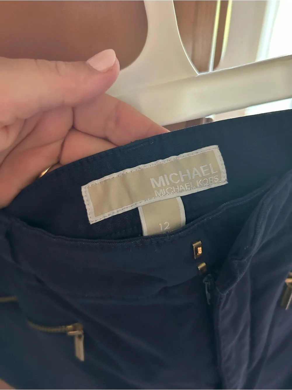 Michael Kors Navy Pants with Gold Hardware